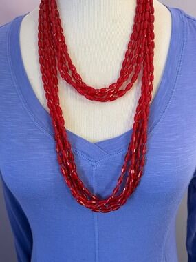 Vintage Red Bead Necklace,4 Strand
